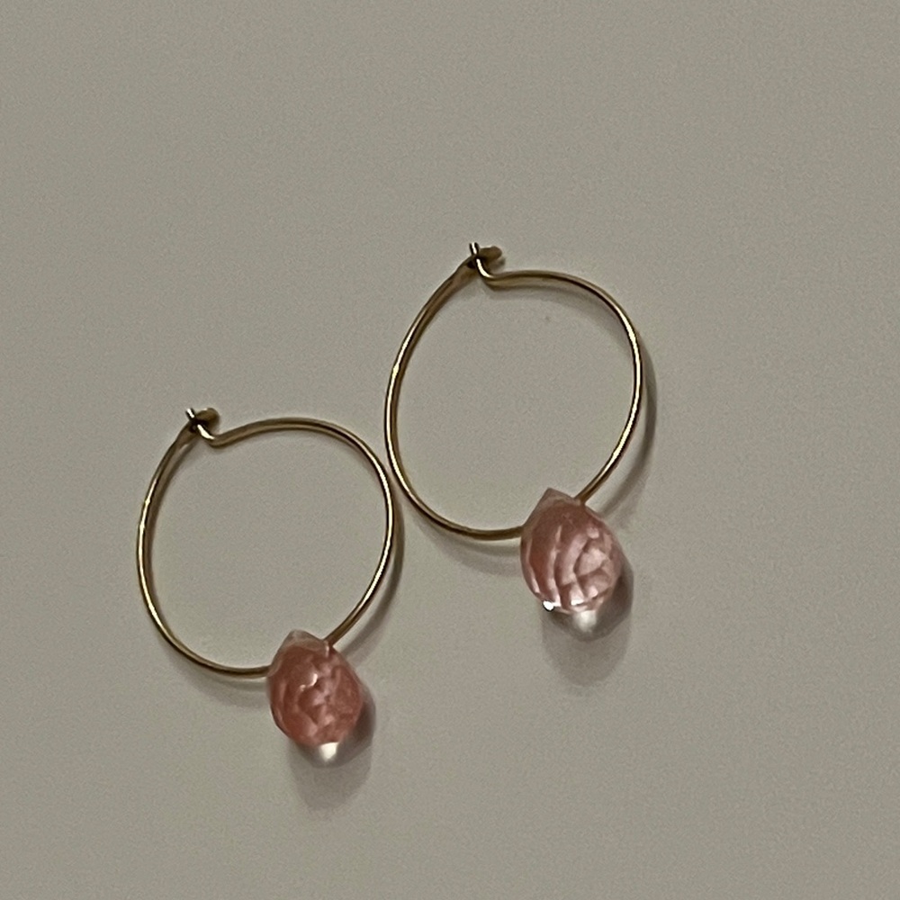 Vintage Gold Hoop Earrings with Soft, Pretty Pink Accents - Picture 4 of 6